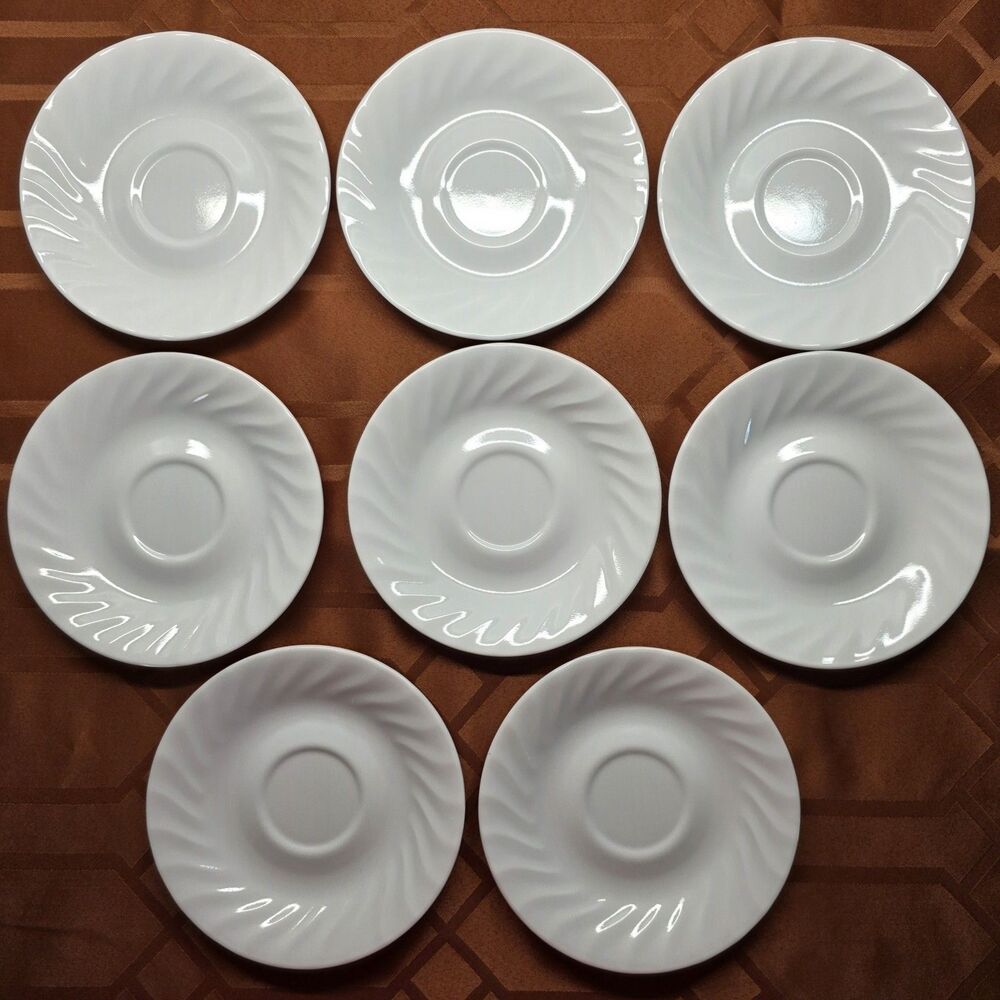 Lot Of 8 Corelle by Corning Enhancements White Swirl 6.25" Saucers